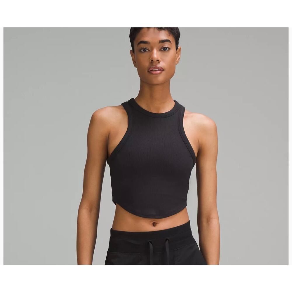 Lululemon hold tight cropped black ribbed women athletic tank top size 12 NWT